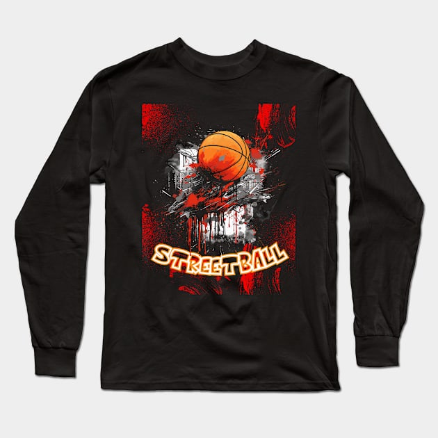 Streetball Basketball Art Long Sleeve T-Shirt by mieeewoArt